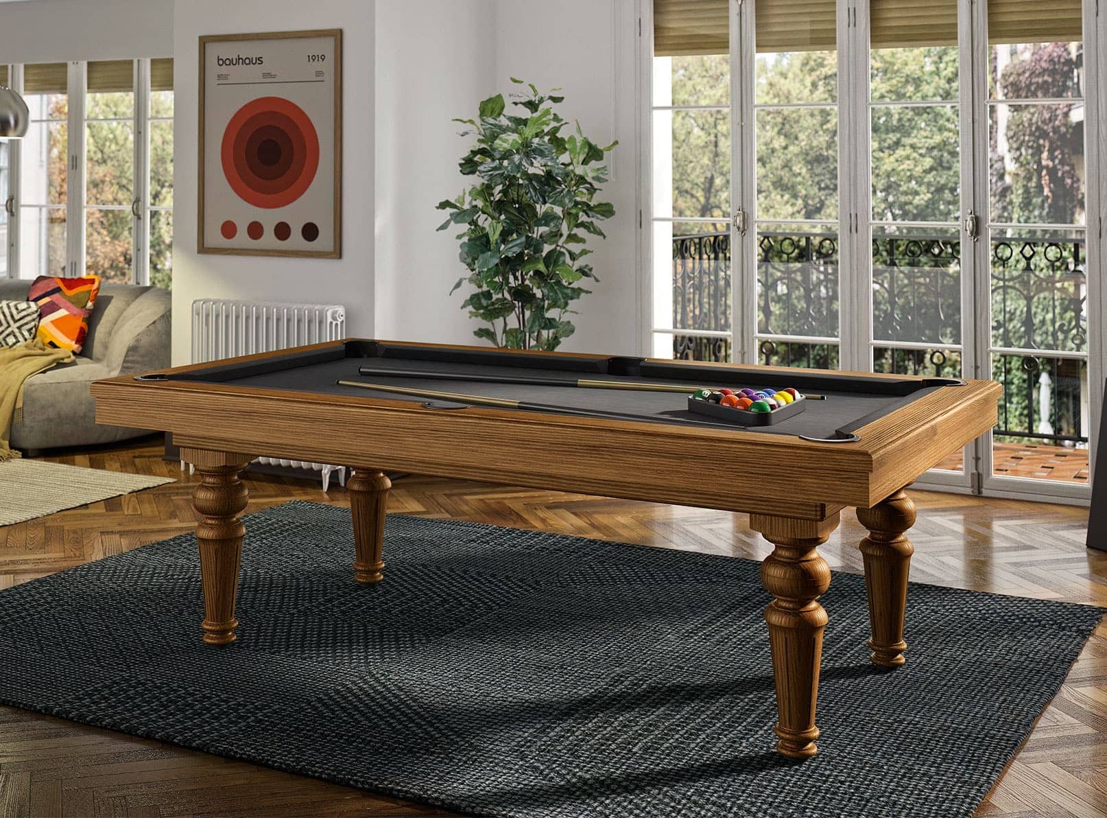 Billard transformable en table Steel anthracite et chêne sablé - René Pierre