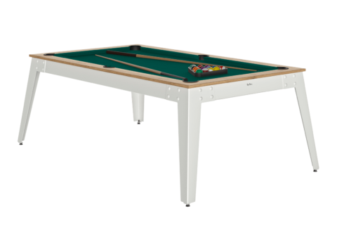 Billard STEEL pieds blanc chêne sablé drap vert