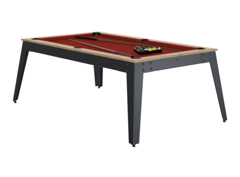 Billard STEEL pieds gris cadre chêne drap rouge