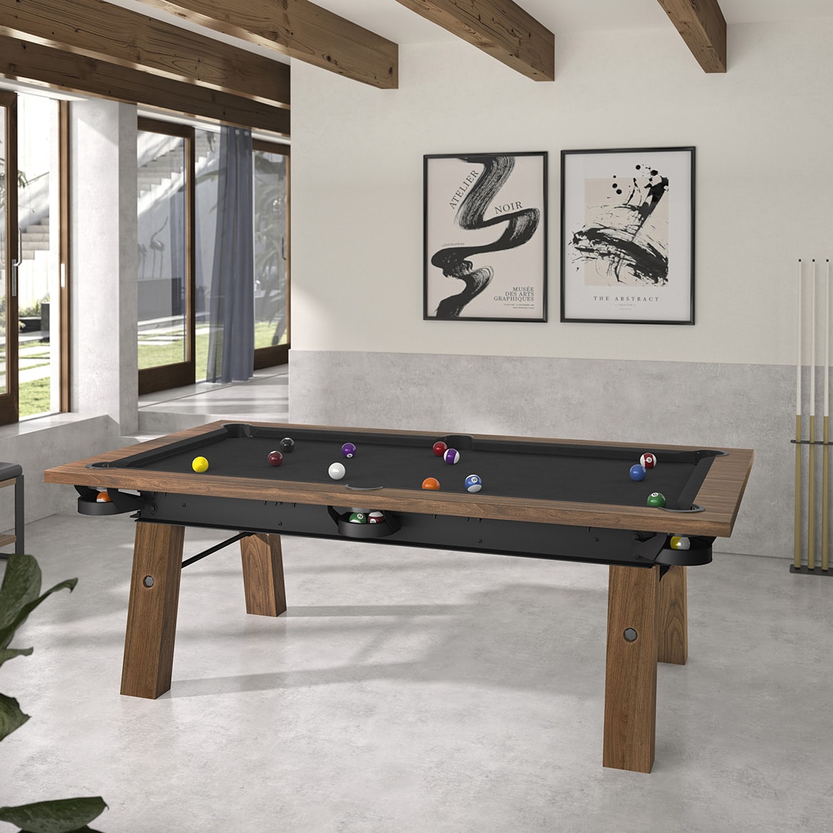 Billard transformable en table Steel anthracite et chêne sablé - René Pierre